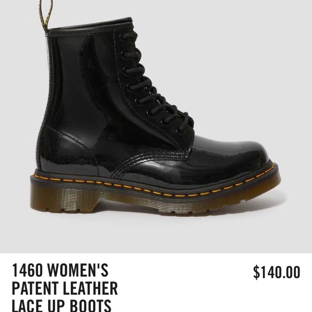 1460 woman’s patent bb leather lace up boots